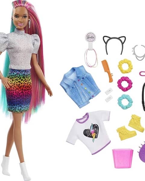 Barbie Leopard Rainbow Hair Doll (Brunette) with Color-Change Hair 1