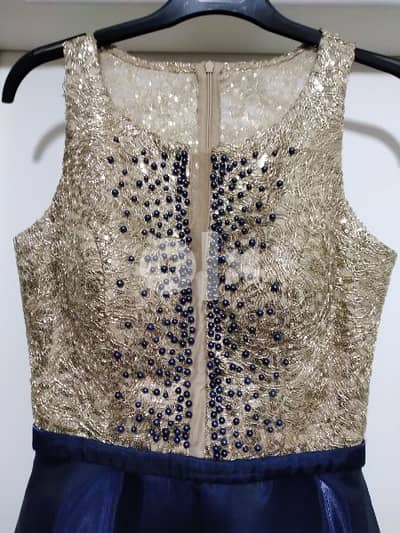 long dress ,used one time ,good quality ,clean ,blue marine with gold