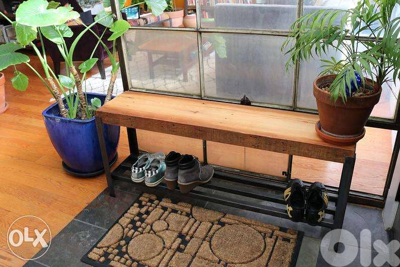 [ Industrial steel design - bench with shoe rack ] 1