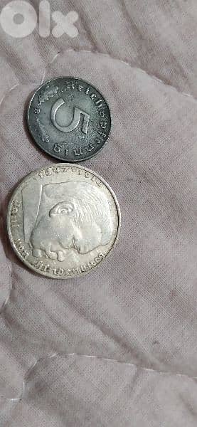 Set two German Nazi Coins 2 Marks Silver&10 Pfinng Coin WW2 1939- 1945 1