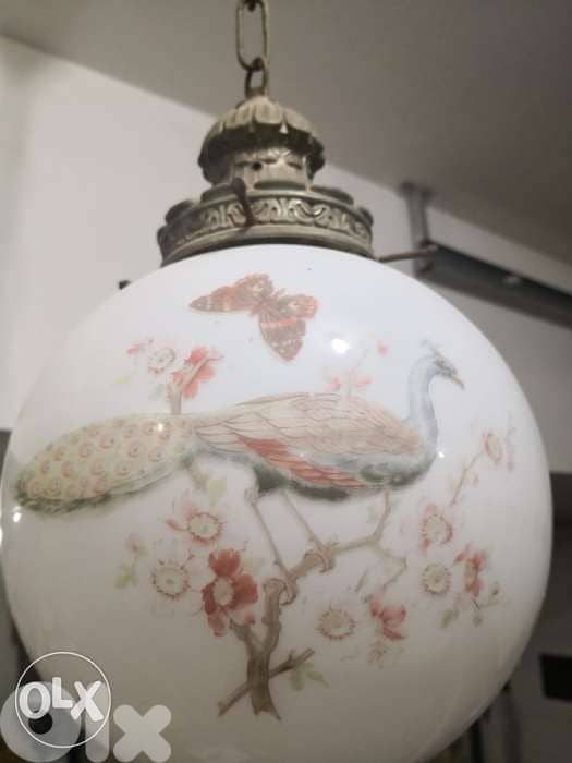 antique pair of opaline Chinese early 20th century chandelier 1