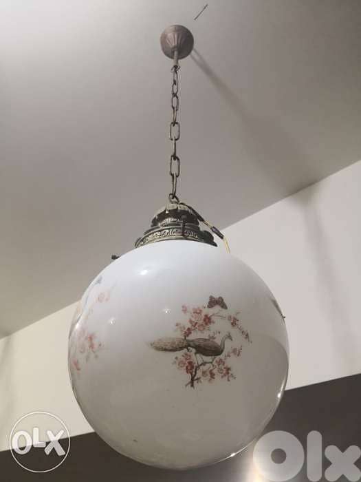 antique pair of opaline Chinese early 20th century chandelier 2