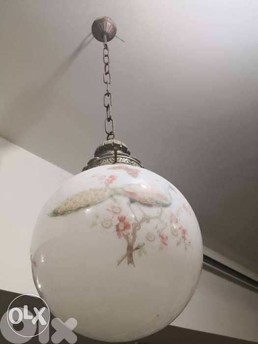 antique pair of opaline Chinese early 20th century chandelier 3