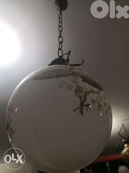 antique pair of opaline Chinese early 20th century chandelier 4