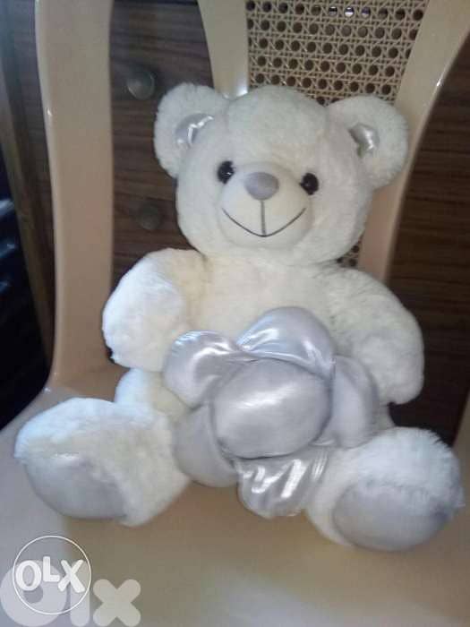 SILVER GRAY &WHITE BEAR, Height 40Cm has a flower as new plush toy=12$ 0