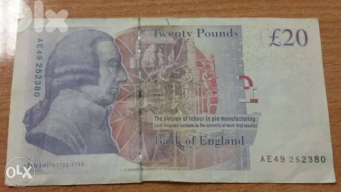 Bank of England Twenty Pound UK Commemorative Economist Adam Smith 1