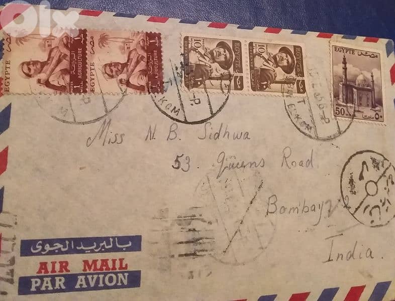 1955 Egypt Posted cover to India ظرف بريدي مصري 2