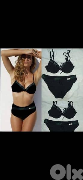 swimsuit black with green and strass trim s to xxL 0