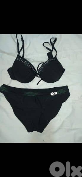 swimsuit black with green and strass trim s to xxL 2