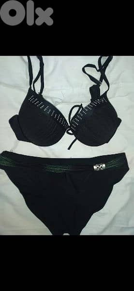 swimsuit black with green and strass trim s to xxL 4
