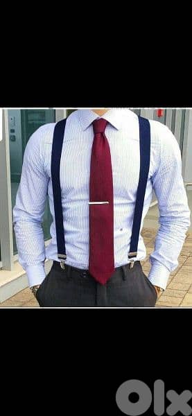 belt suspenders navy&brown leather adjustable 1