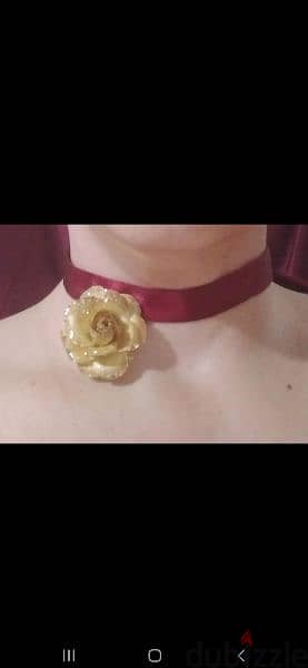 necklace choker red wine colour gold flower 1=5$ or 3=13$ 1