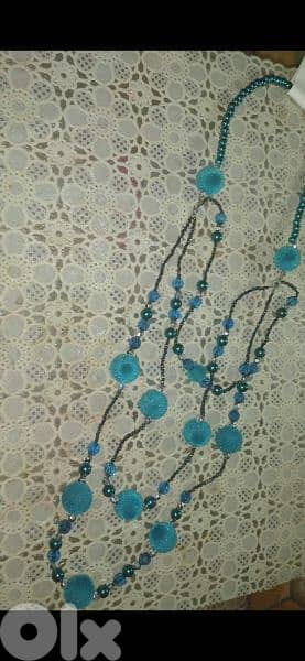 necklace velvet & pearl beads necklace blue 7