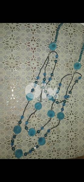 necklace velvet & pearl beads necklace blue 9