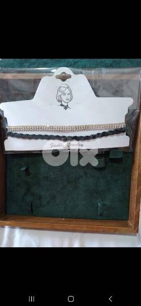 necklace double choker gold and black braided 1