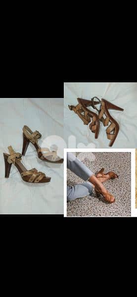 sandals 2 models real leather wood heels 39/40 0