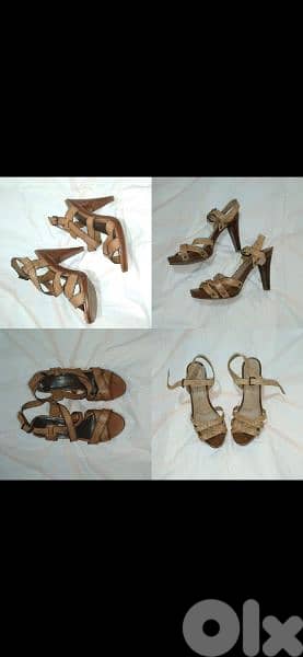 sandals 2 models real leather wood heels 39/40 1