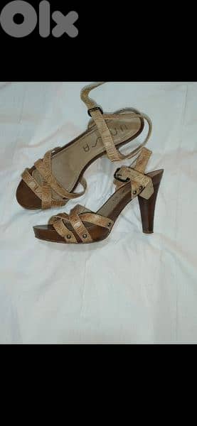 sandals 2 models real leather wood heels 39/40 5