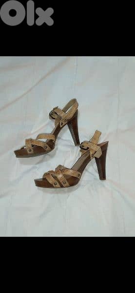 sandals 2 models real leather wood heels 39/40 8