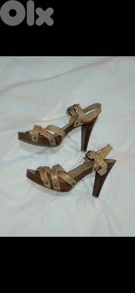 sandals 2 models real leather wood heels 39/40 9