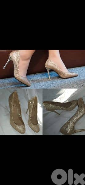 shoes gold stiletto round front 38/39 used once 0