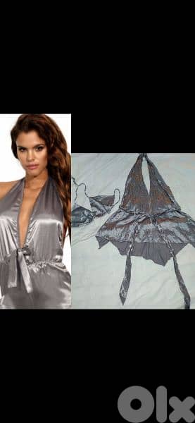 grey satin set shirt  with bra s to xxL 0