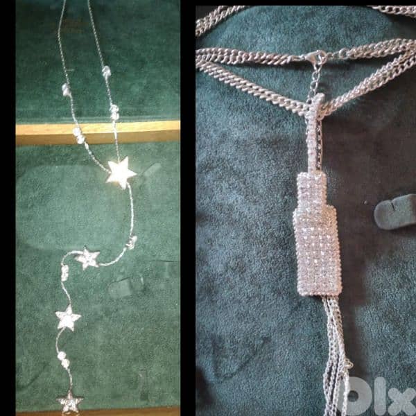 necklace only silver tone with strass 0