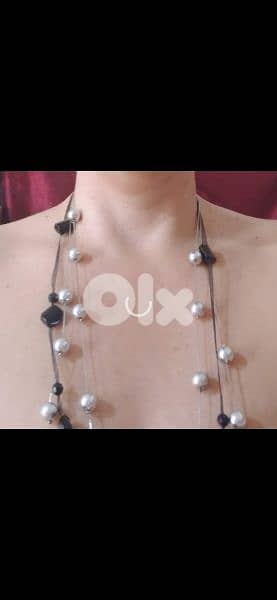 necklace black and silver long beads vintage 1