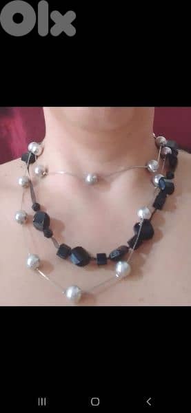 necklace black and silver long beads vintage 2