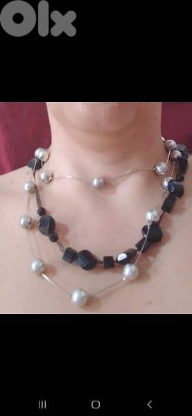 necklace black and silver long beads vintage 3
