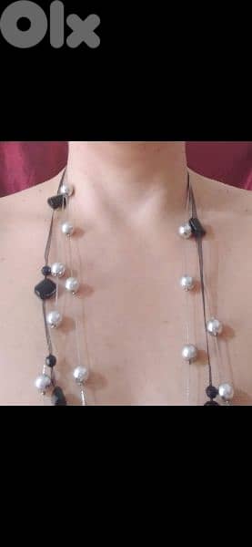 necklace black and silver long beads vintage 4