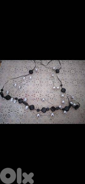 necklace black and silver long beads vintage 5