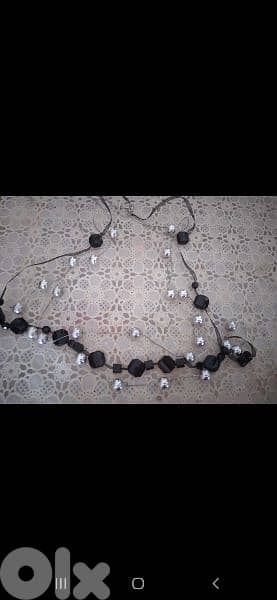 necklace black and silver long beads vintage 6