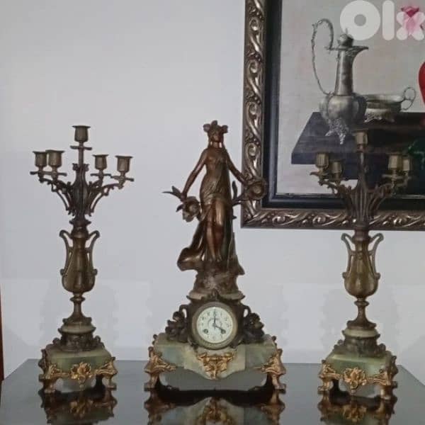 French Art Nouveau clock set Auguste Moreau 1834-1917 0