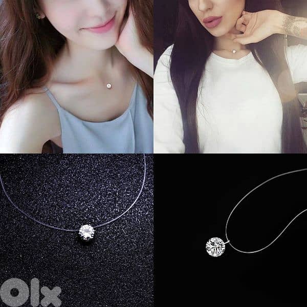 necklace invisible necklace with big stone zirkone 0