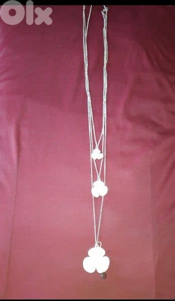 necklace vintage 3 layers3 flowers white 3