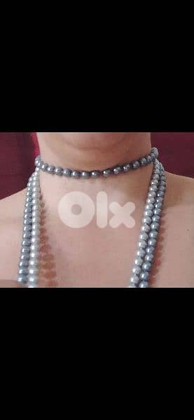 necklace set 2 necklaces and big bracelet pearl grey 1