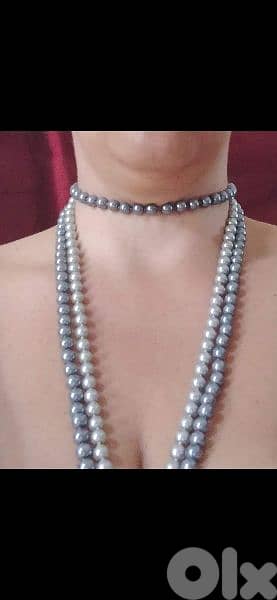 necklace set 2 necklaces and big bracelet pearl grey 2