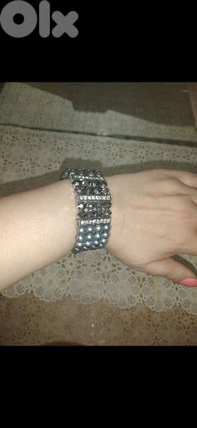 necklace set 2 necklaces and big bracelet pearl grey 3