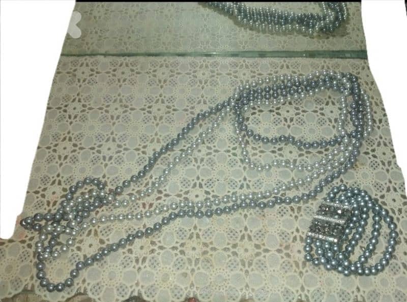 necklace set 2 necklaces and big bracelet pearl grey 5