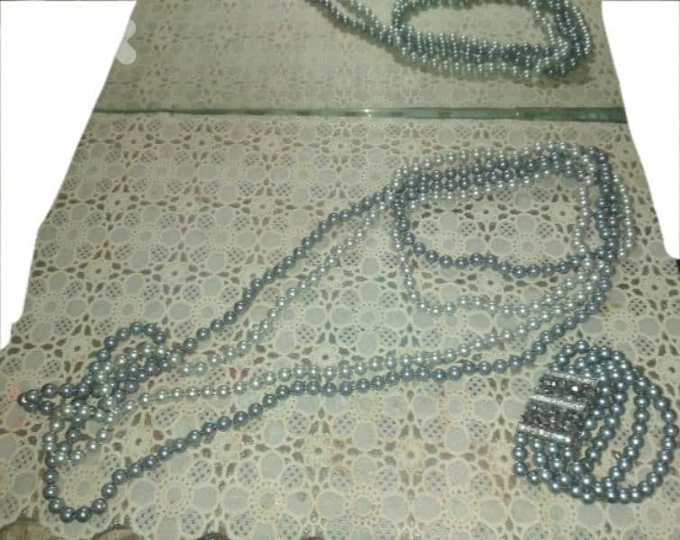 necklace set 2 necklaces and big bracelet pearl grey 6