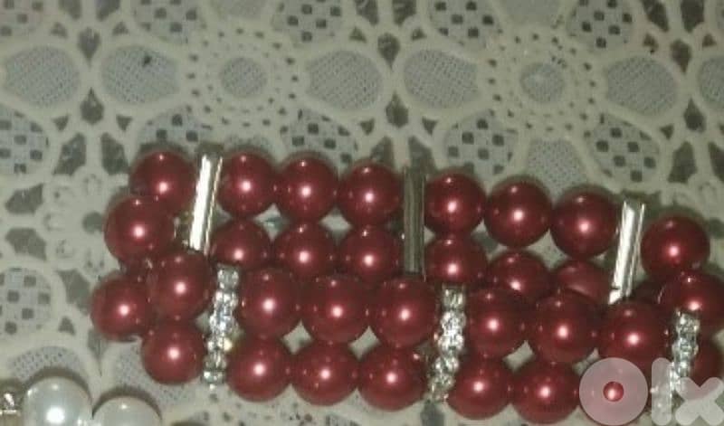 necklace set Vintage red pearl necklace and bracelet 3