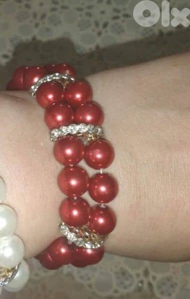 necklace set Vintage red pearl necklace and bracelet 4