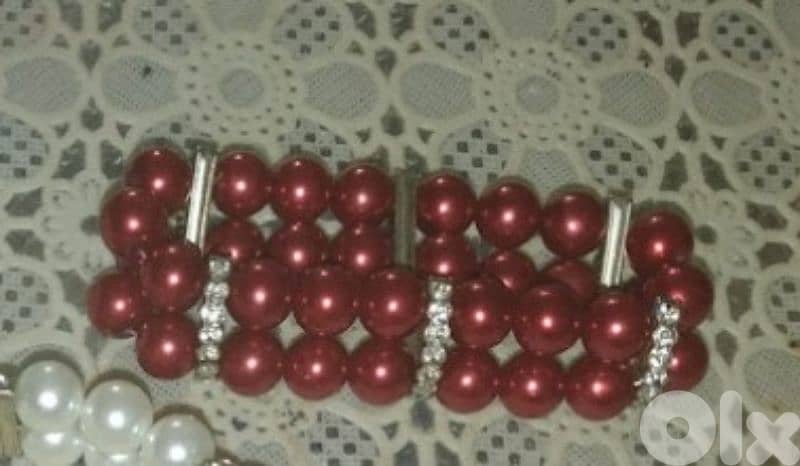 necklace set Vintage red pearl necklace and bracelet 6