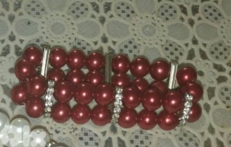 necklace set Vintage red pearl necklace and bracelet 7