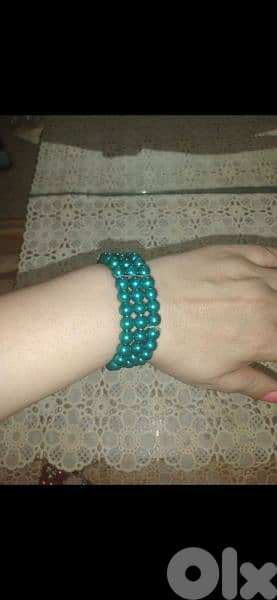 necklace green emerald set pearl necklace+2bracelets 1