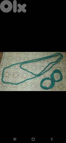 necklace green emerald set pearl necklace+2bracelets 2
