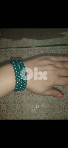 necklace green emerald set pearl necklace+2bracelets 4