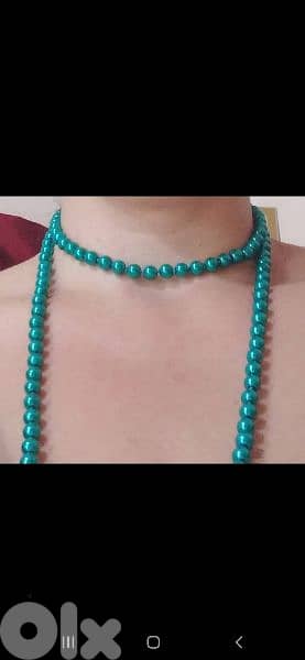 necklace green emerald set pearl necklace+2bracelets 5
