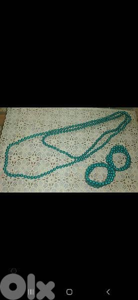 necklace green emerald set pearl necklace+2bracelets 7